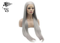 26 Inch Gray Long Straight Synthetic Lace Front Wigs For Black / White Women
